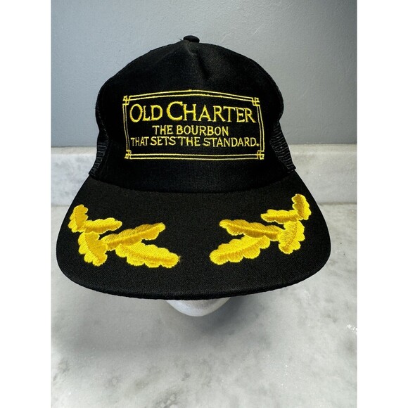 Vintage Old Charter Bourbon Whiskey Snap Back Mesh Trucker Hat Black - Picture 1 of 7